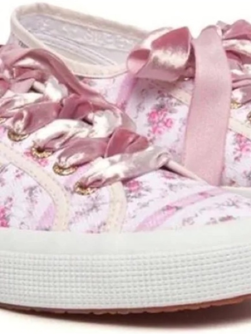 LoveShackFancy Pink Floral Ribbon-Lace Canvas Sneaker~Superga collab - Picture 4 of 6